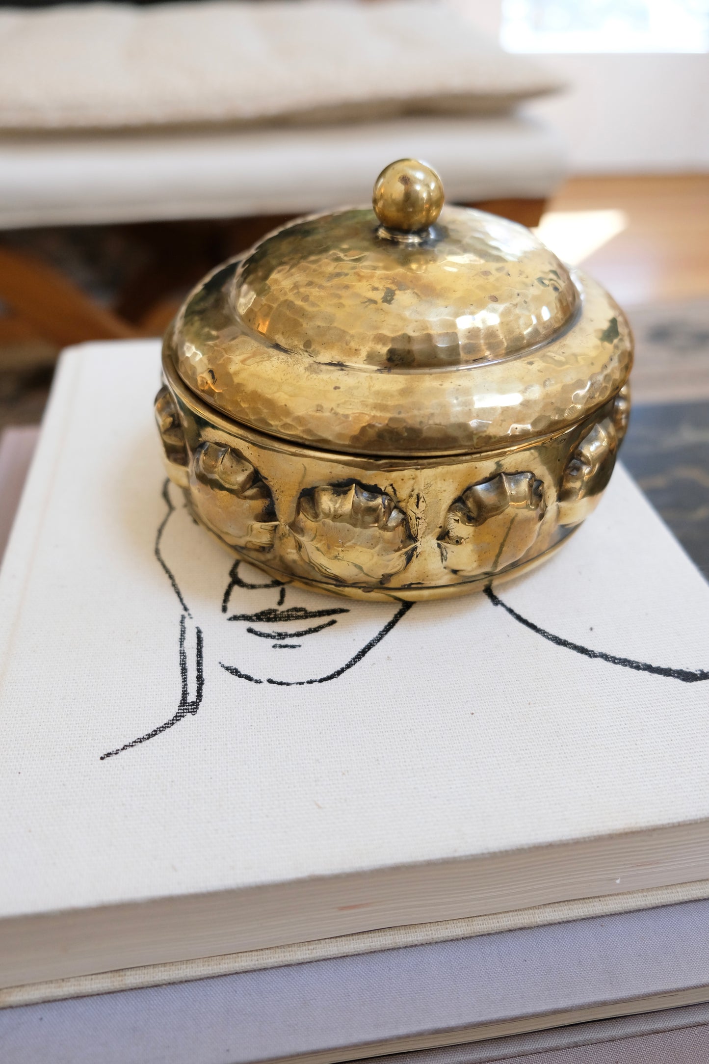 Vintage Hammered Brass Lidded Trinket Box