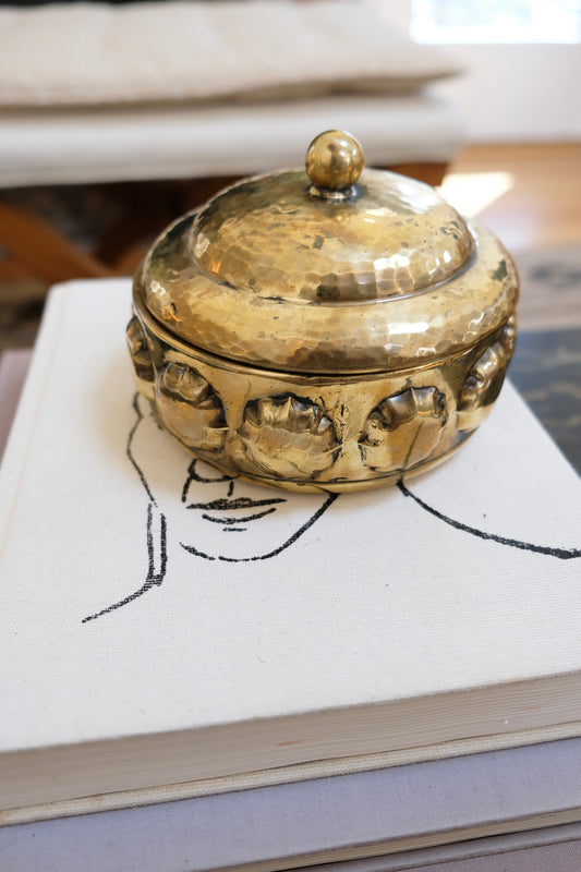 Vintage Hammered Brass Lidded Trinket Box