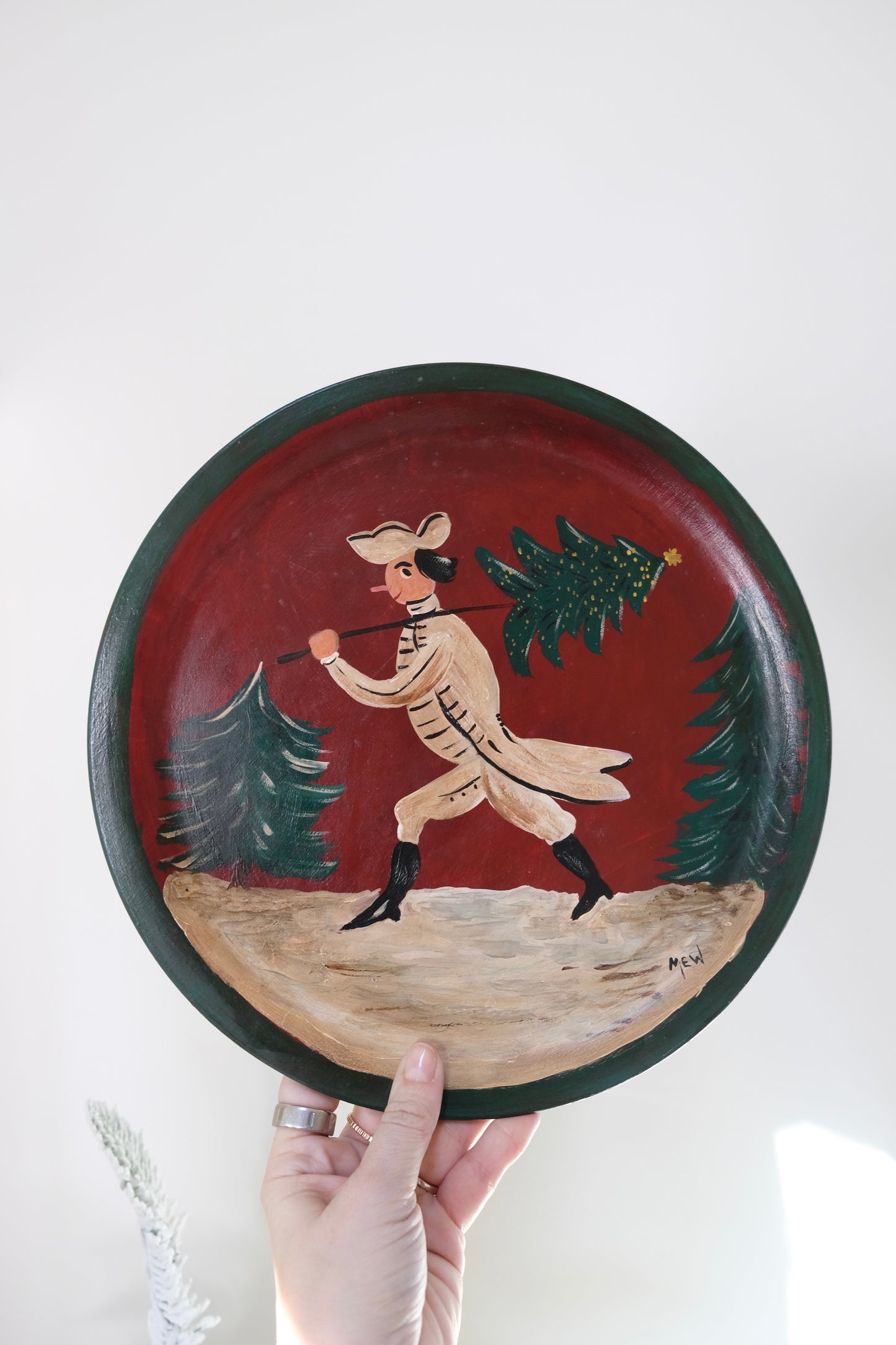 Vintage Hand Painted Folk Art Christmas Plate