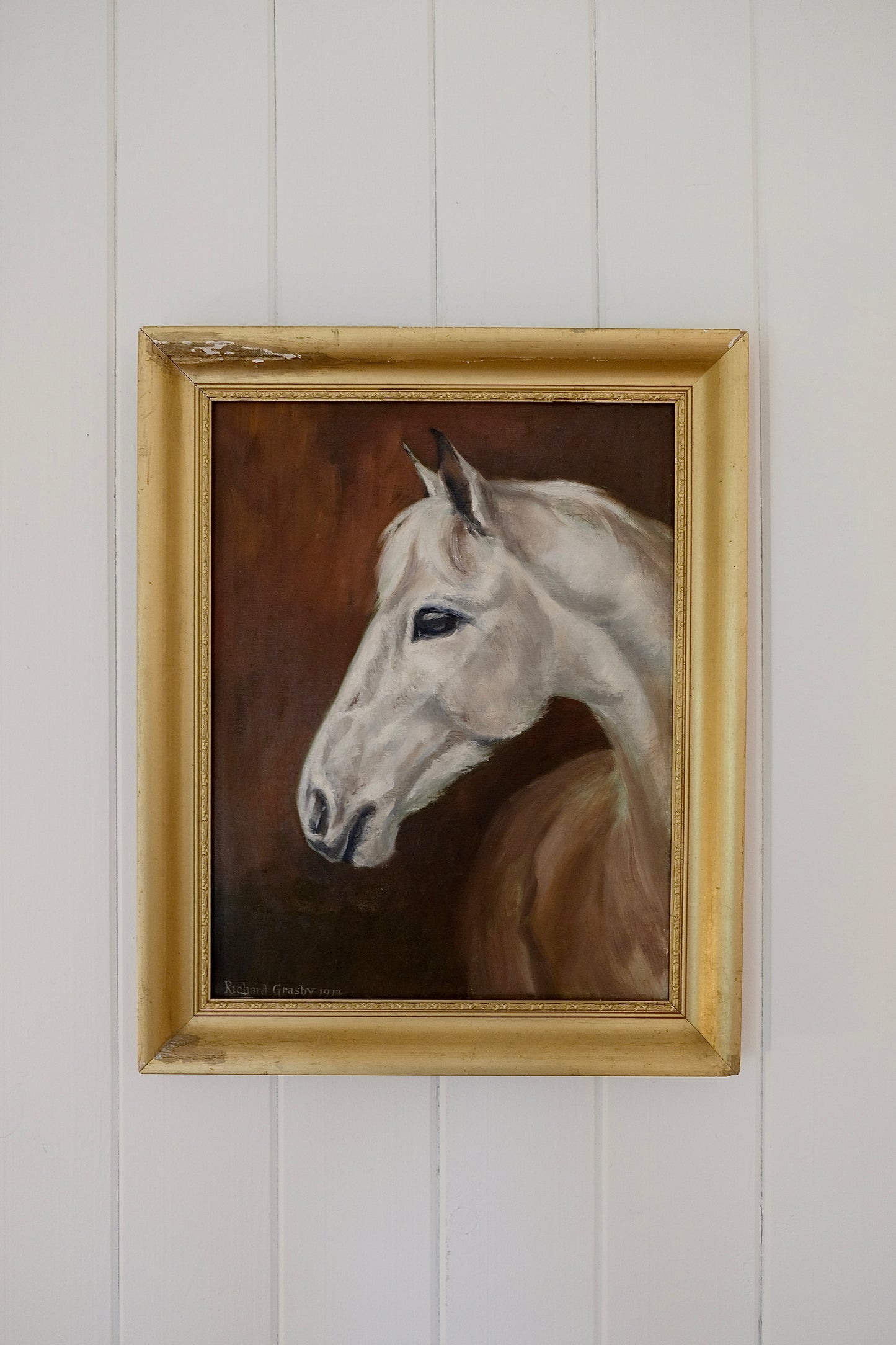 Vintage 1972 Horse Farm Oil Painting
