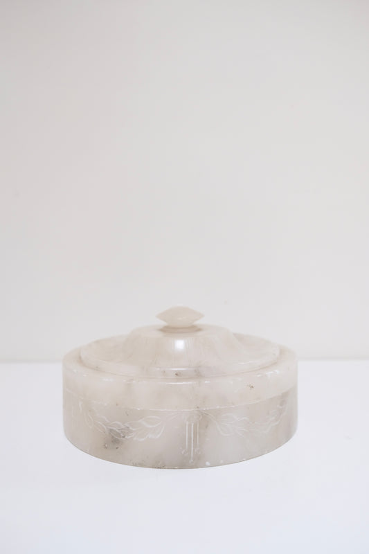Carved Alabaster Dresser Box with Lid