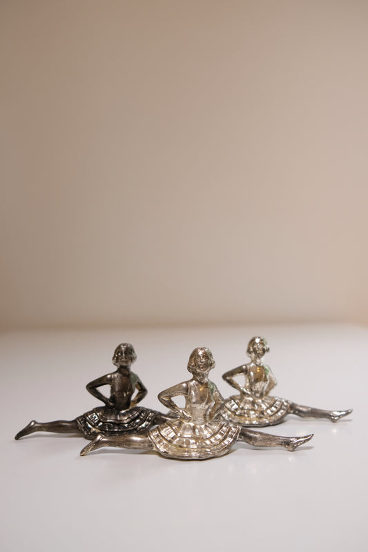 Three Silver Ballerina Place Card Holders