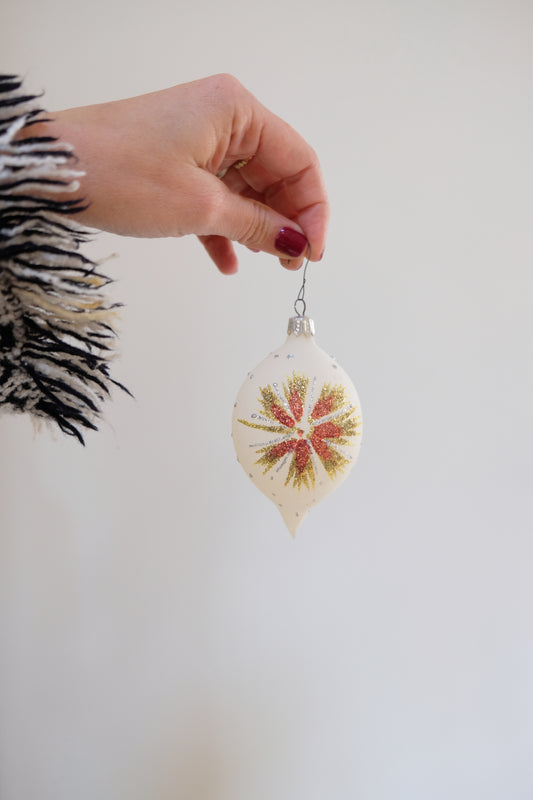 Vintage Glitter Glass Teardrop Ornaments