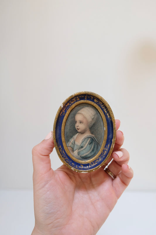 Small Vintage Italian Frame with Child Portrait Print