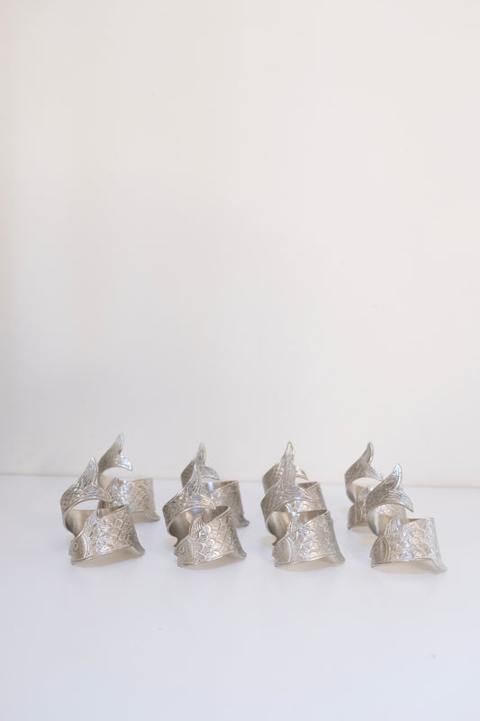 Set of 4 Silver Metal Fish Napkin Rings