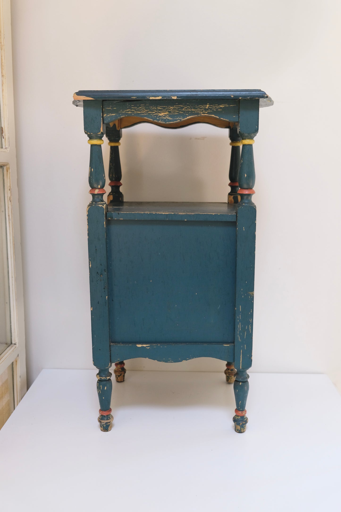 Antique Hand-Painted Folk Art Smoking Stand with Copper-Lined Interior