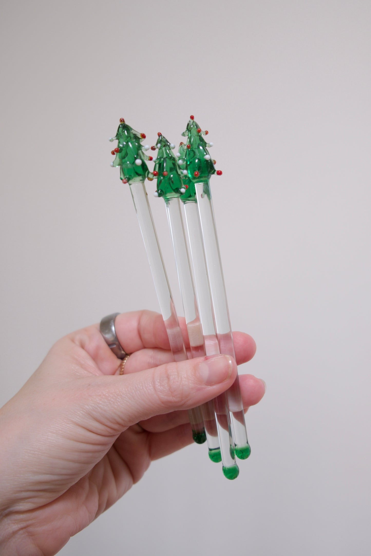 Set of 4 Vintage Christmas Tree Swizzle Sticks