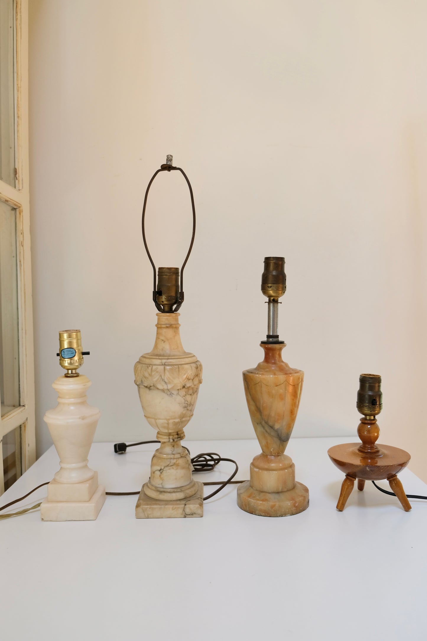 Antique Italian Orange Alabaster Urn Table Lamp, Carved Marble Base
