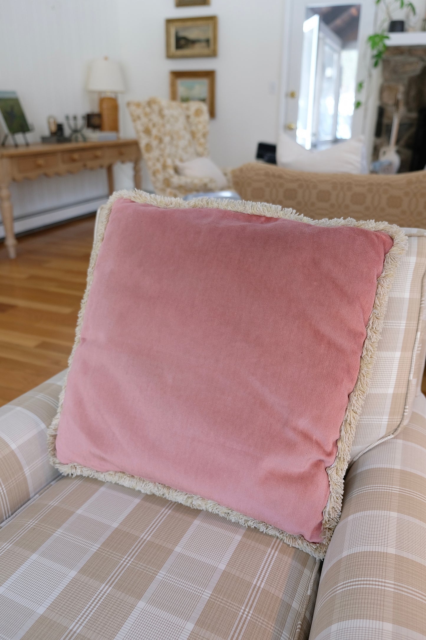 Vintage Tapestry Pillow with Soft Pink Backing