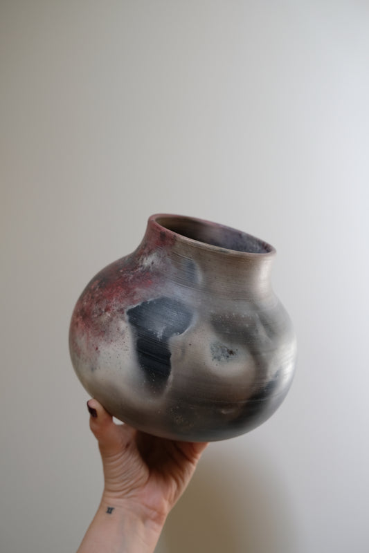 Large Vintage Signed Pit-Fired Pottery Vase