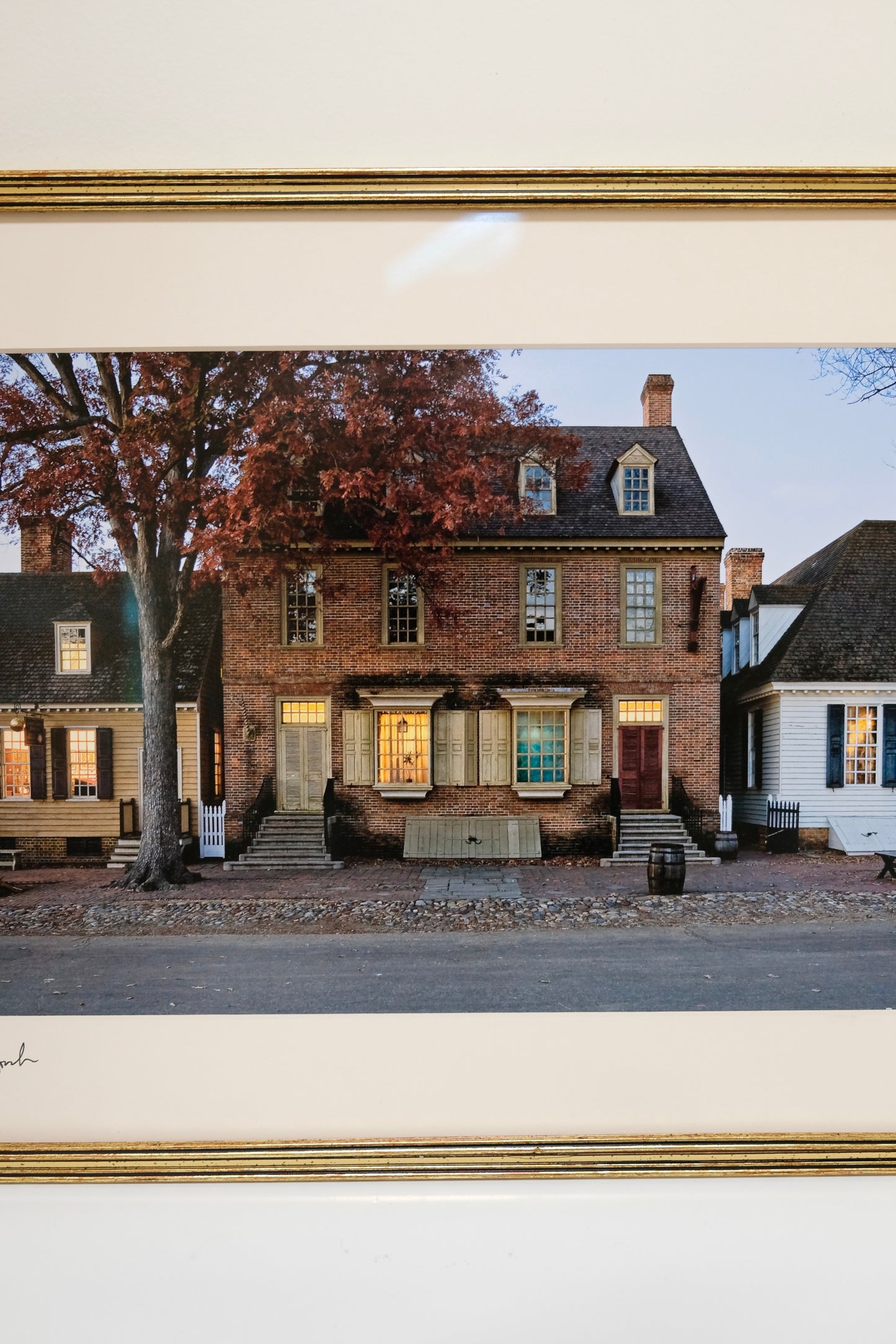 Signed Framed Williamsburg Photograph in Gold Wood Frame