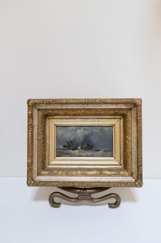 Antique Moody Painting of Shipwreck Scene (Unsigned)