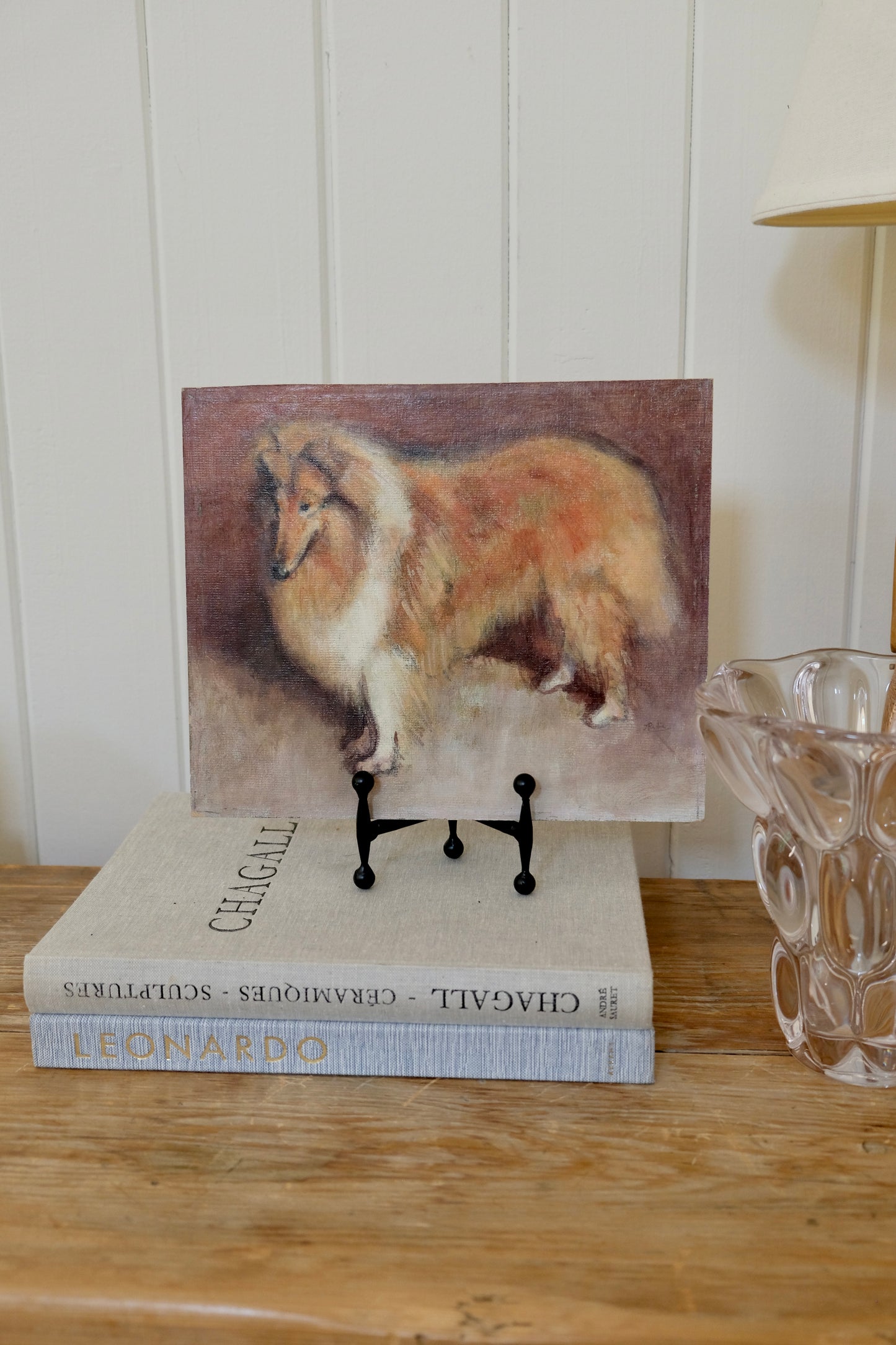 Antique Signed Collie Oil Painting on Board, Found in London