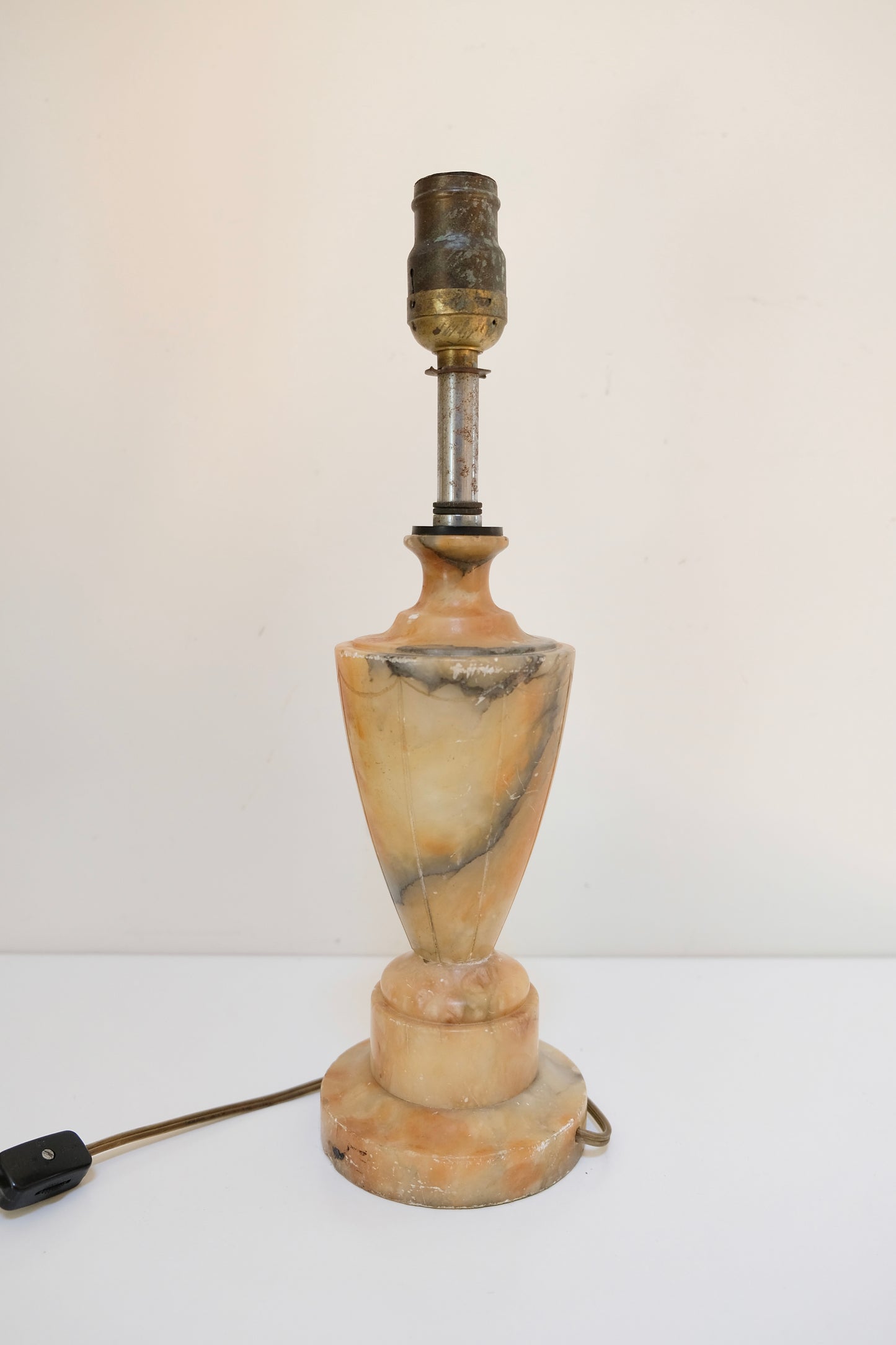 Antique Italian Orange Alabaster Urn Table Lamp, Carved Marble Base