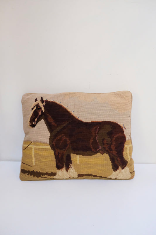 Vintage Handmade Horse Needlepoint Pillow