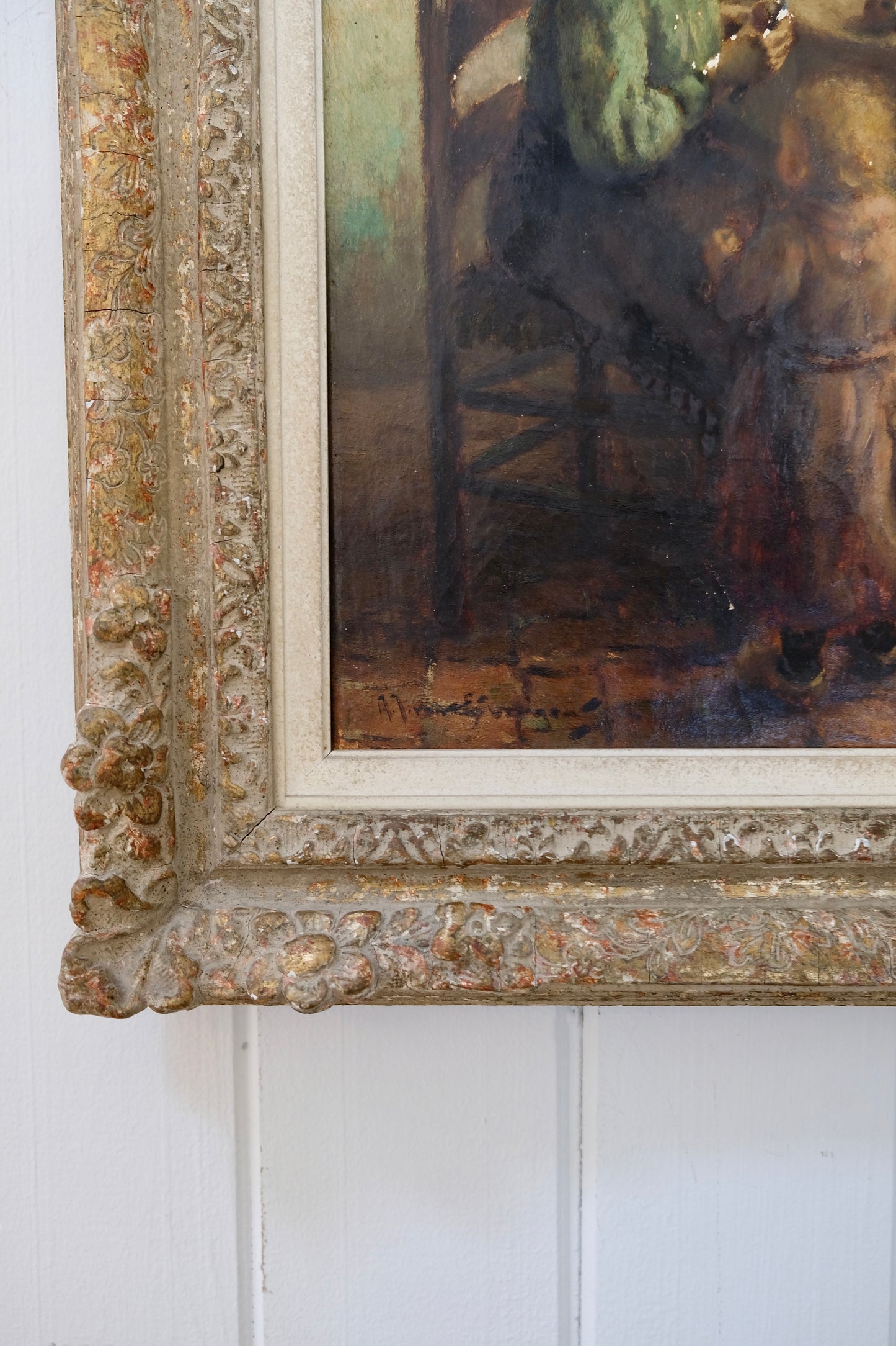 Signed Antique Mother And Child Oil Painting, Framed