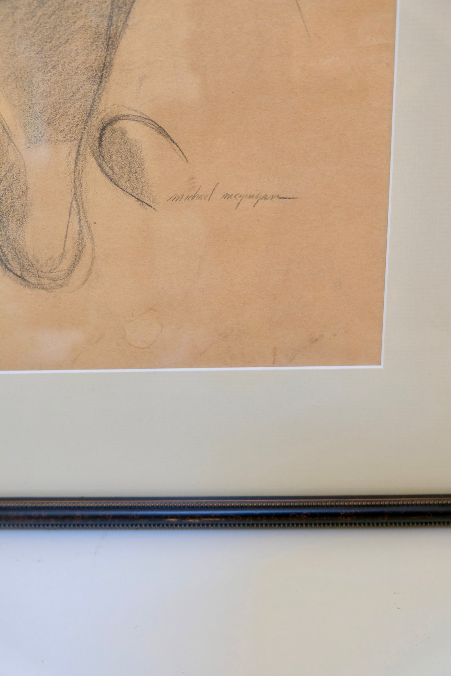 Signed Charcoal Portrait of Woman in Wide-Brimmed Hat, Professionally Framed