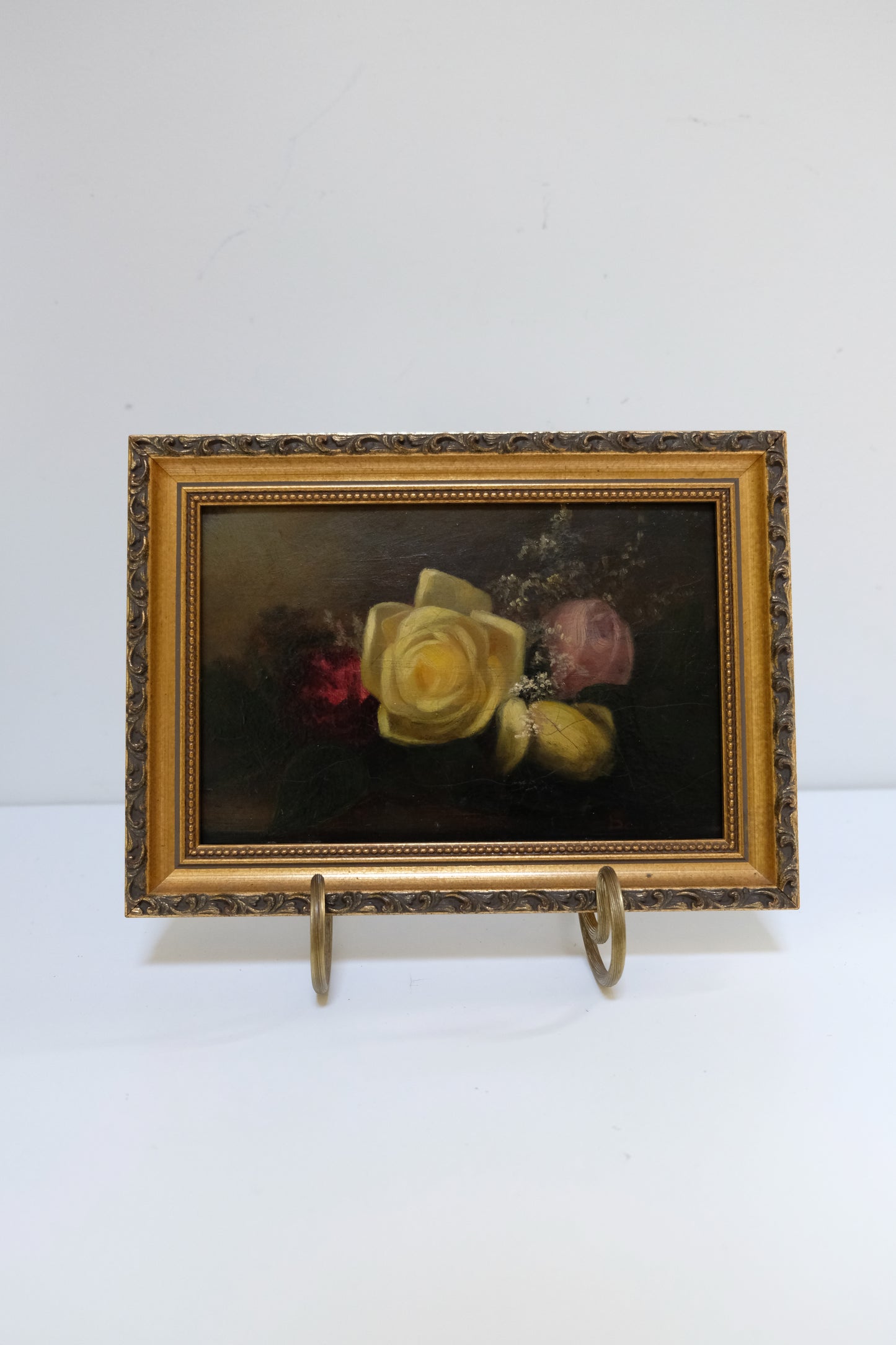 Antique Framed Rose Oil Painting