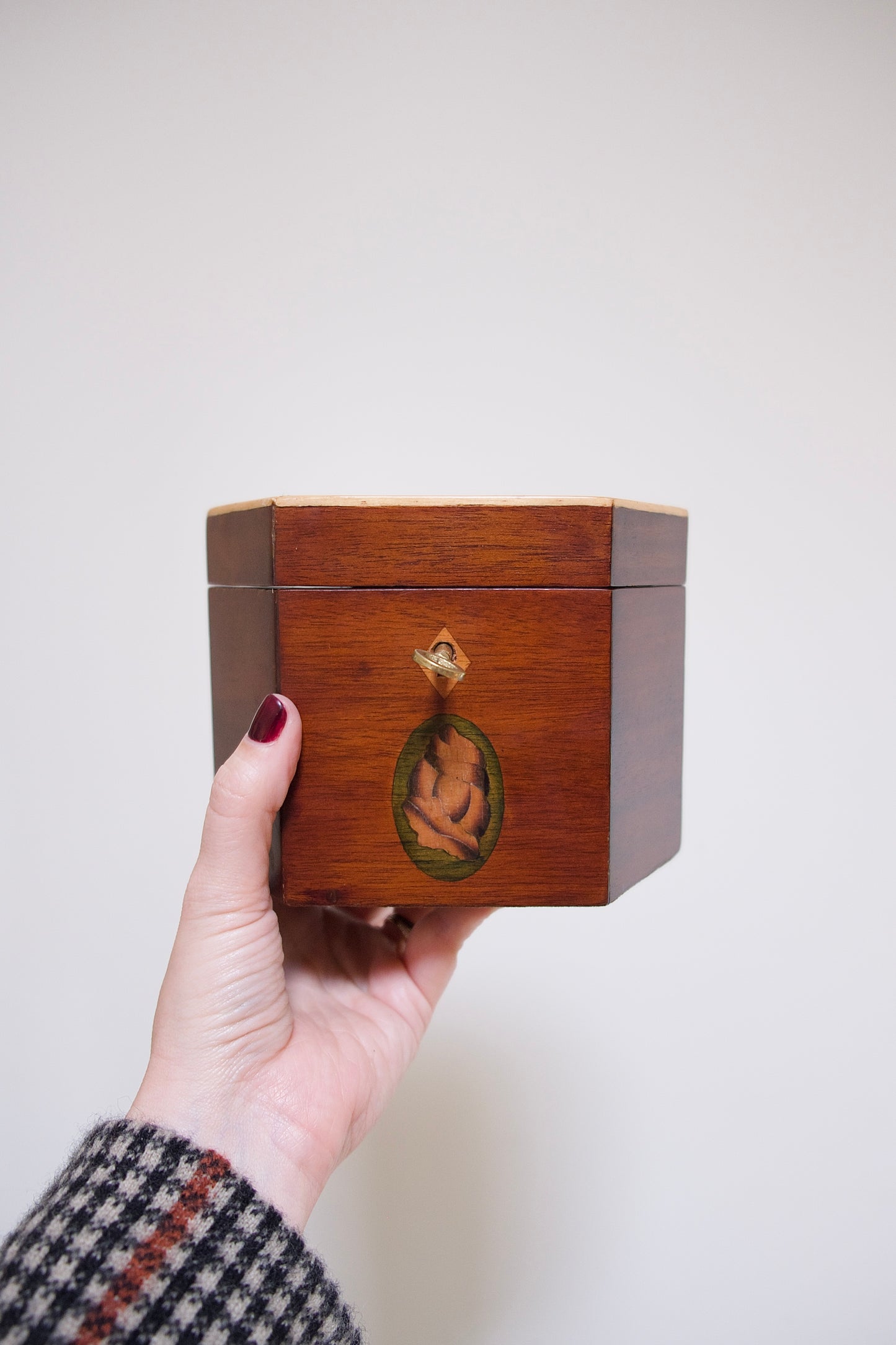Vintage Wooden Tea Caddy with Key