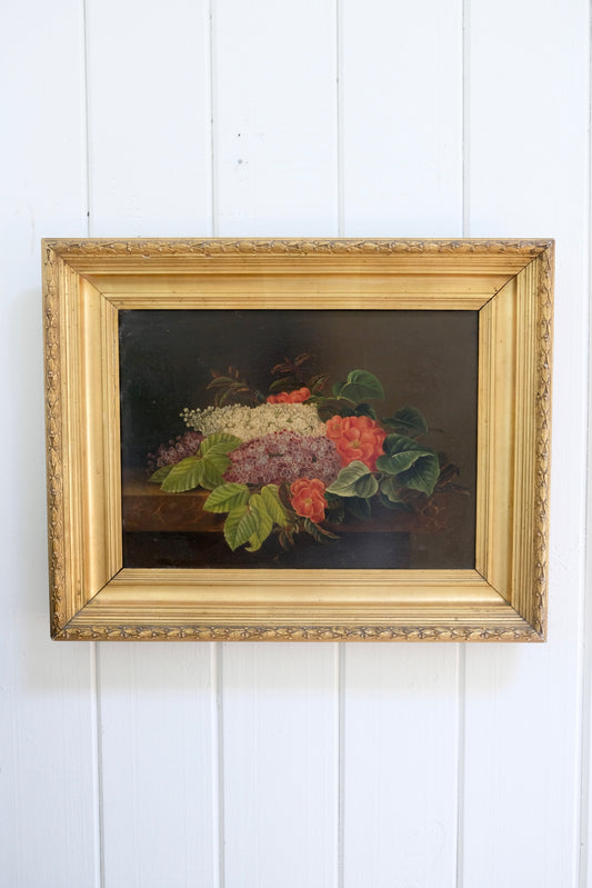 Gorgeous Antique Moody Floral Oil Painting – 19” x 15”⁠