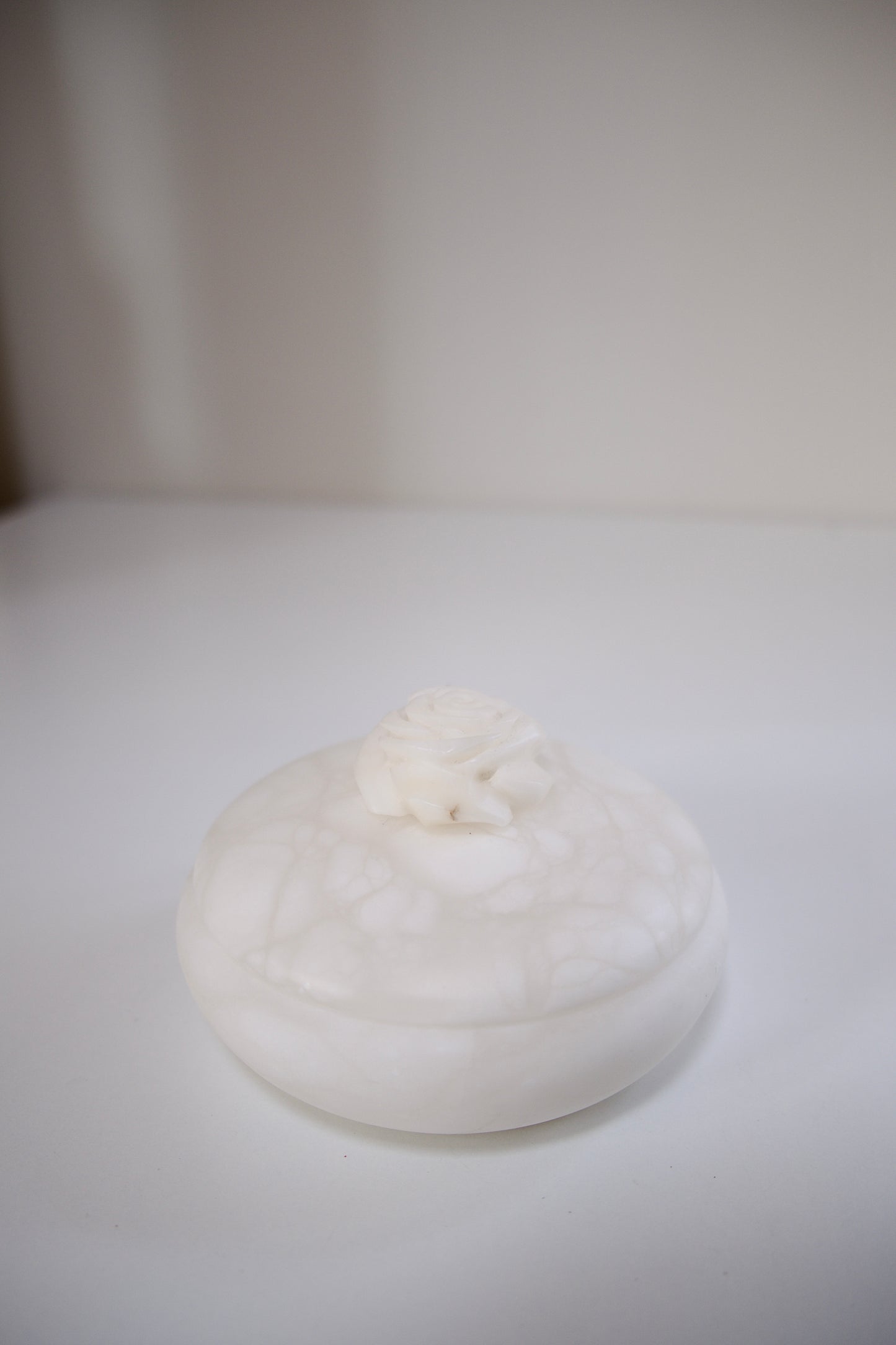 Vintage Alabaster Dish with Rose Lid