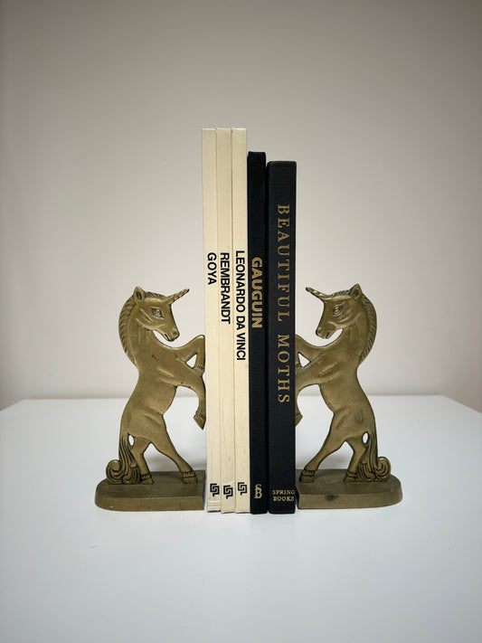Flat Brass Unicorn Bookends