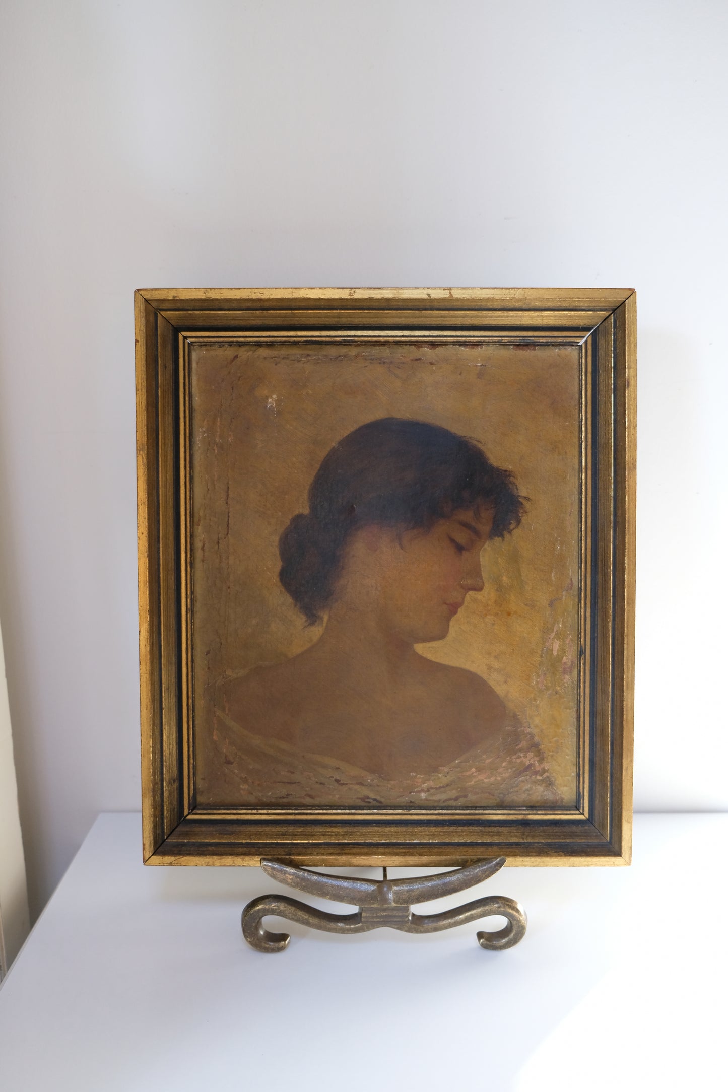 Antique Oil Painting Portrait of Young Woman