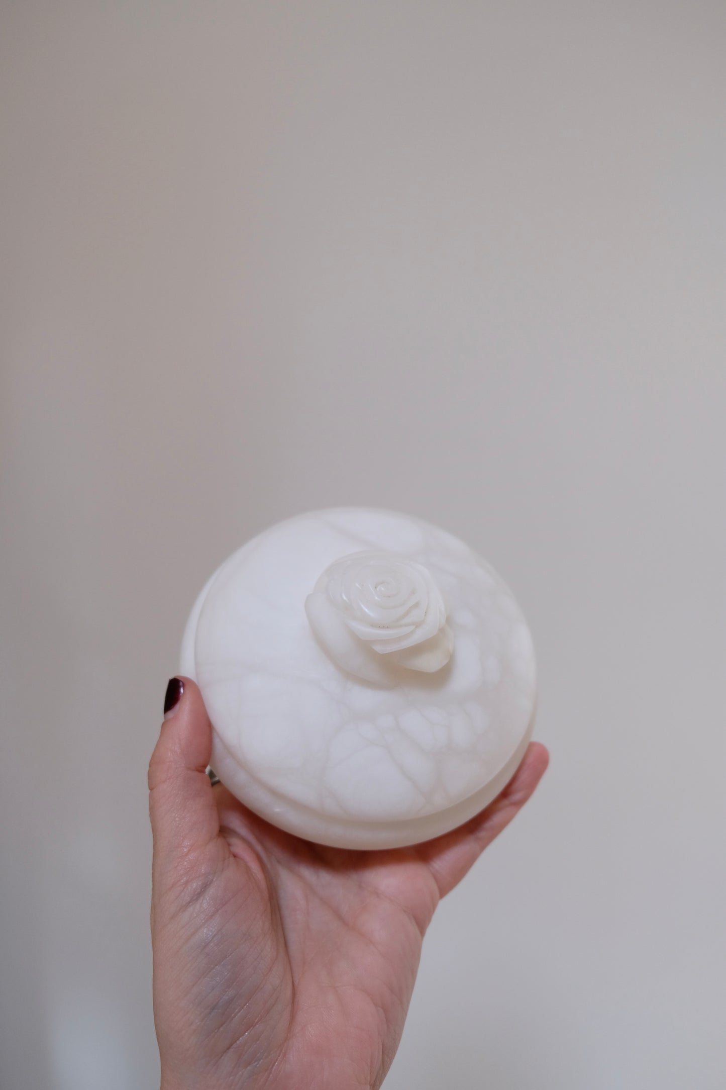 Vintage Alabaster Dish with Rose Lid