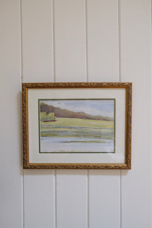 Signed 1980s Vintage Framed Watercolor of Sandpipers