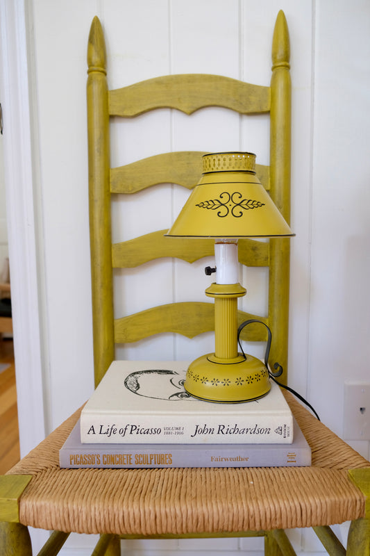 Vintage Yellow Tole Metal Desk Table Lamp with Shade
