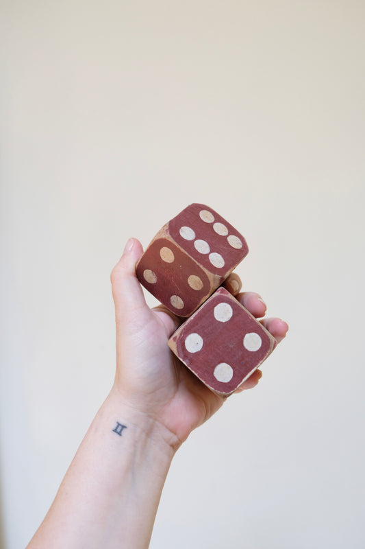 Vintage Oversized Wooden Dice Pair, Hand Carved Decorative Dice