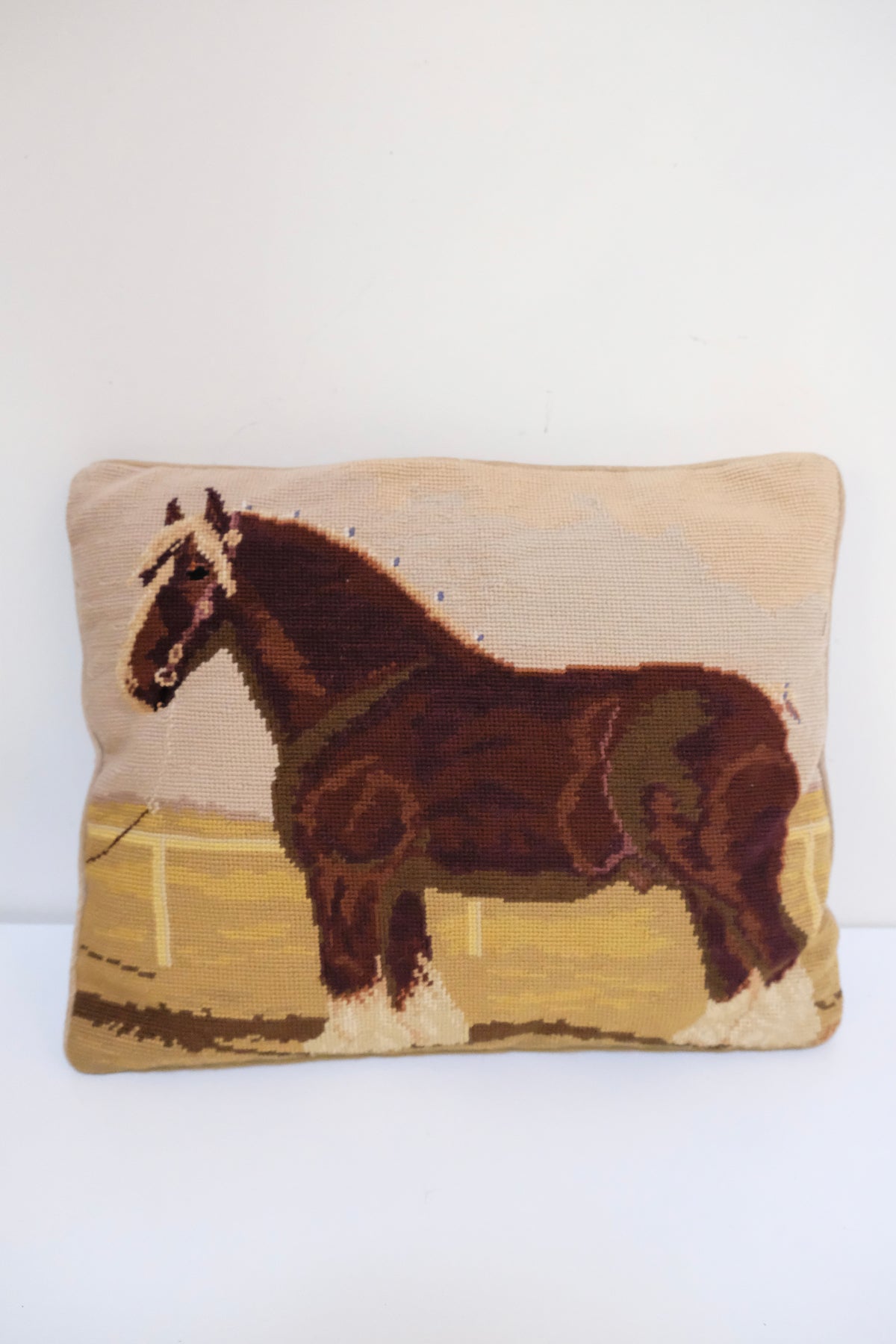 Vintage Handmade Horse Needlepoint Pillow