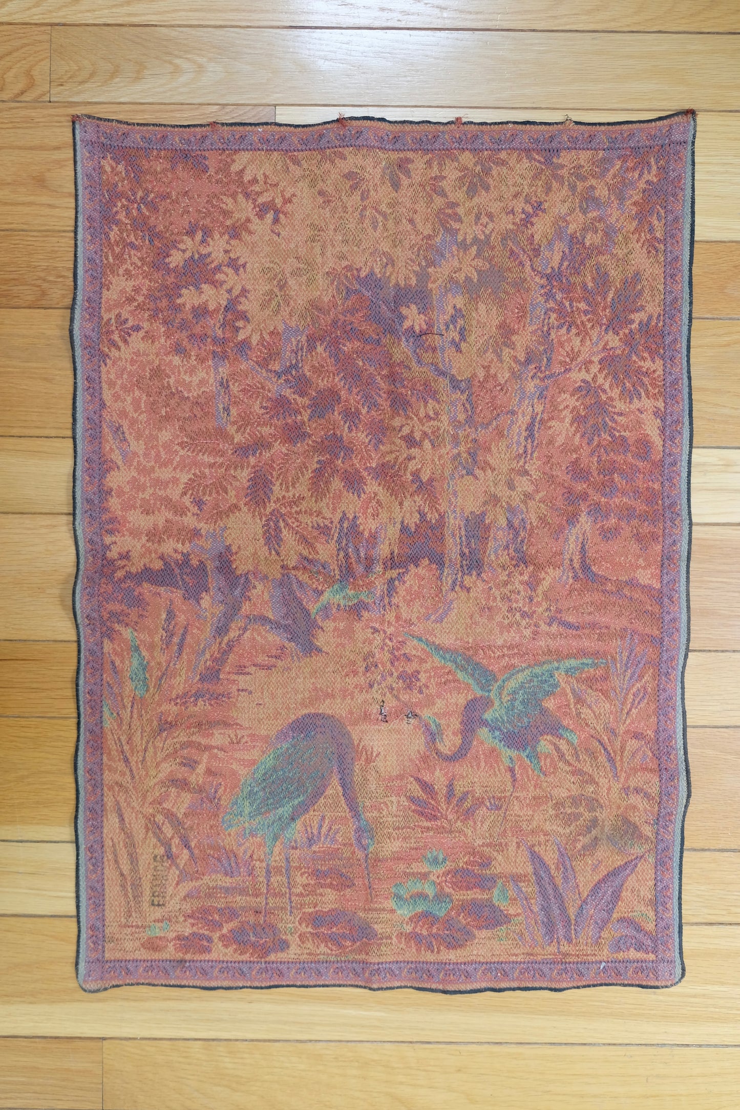 Antique Woven Bird French Tapestry