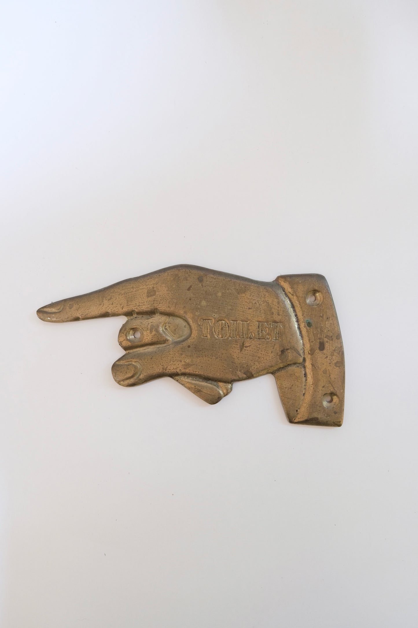 Brass Pointing Hand “Toilet” Sign, Vintage Directional Hand