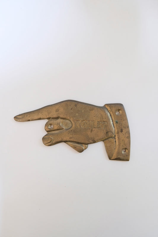 Brass Pointing Hand “Toilet” Sign, Vintage Directional Hand