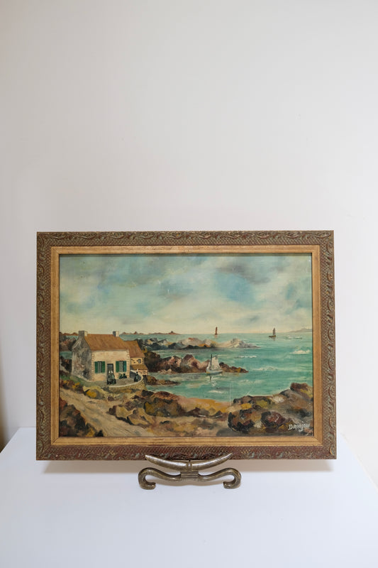 French Coastal Oil Painting, signed Danjon – 20.75” x 15.75”