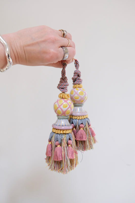 Pair of Mackenzie-Childs Handpainted Ceramic Fringe Tassels